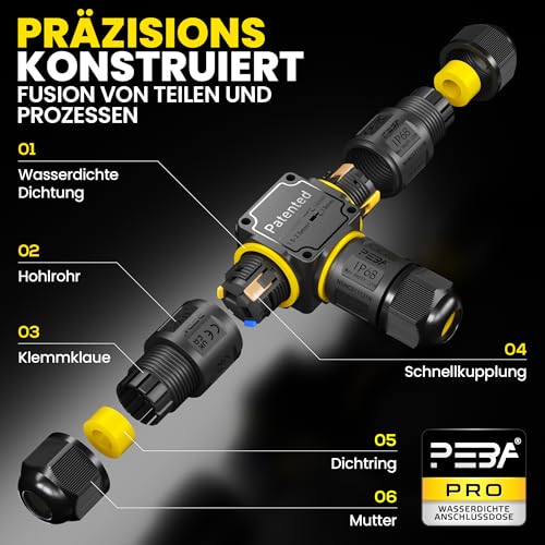 PEBA Kabelverbinder Wasserdicht 3 polig, 3-Wege IP68 Wasserdichte Kabelverbinder 4-12 mm Kabeldurchmesser, Verteilerdose außen, 3-Leiter, Verbindungsklemme mit Hebel für Outdoor, 4 Stück Abzweigdose