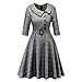 IMJONO Robes Automne et Hiver Décontractée Femmes Vintage Princesse Plaid Collier de poupée Bouton Fête Robe trapèze Aline（Gris，S）