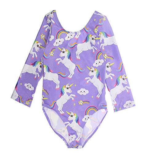 Tenvda Gymnastics Leotards For Girls 3T 4T Long Sleeve Tumbling Outfit Sparkly Purple Unicorn Toddler Kids Bodysuits thumb #2