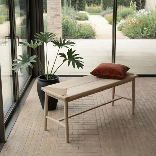 Furnhouse Prime Sitzbank 110 cm | Eiche Massivholz | Papierseil | Weiß-Geölt Natur – Skandinavisches Design Für Esszimmer & Flur