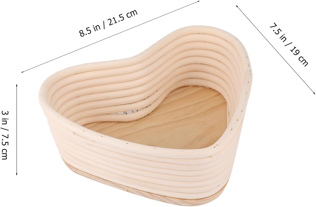 Bread Banneton Basket with Liner Heart Shaped Sourdough Proofing Basket Valentines Day Food Storage Basket 3 x 7.5 x 8.5 Inch(Khakix2pcs)