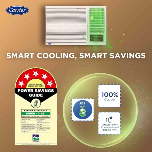 Image of Carrier 1.5 Ton 5 Star Inverter Window AC(Copper,High Density Filter for Dust Filtration, 2Way Air Directional Control, ESTRA Fxi,CIW19SC5R35F0,White)