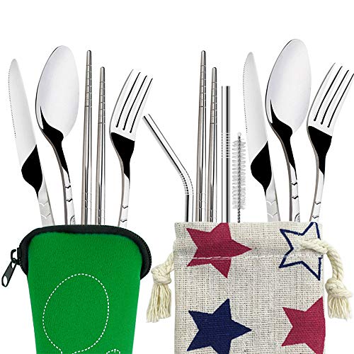 VINTORKY - 8 Pezzi Custodie Porta Posate Con Coulisse - Pratiche E Colorate Per Bacchette, Forchette, Cucchiai - Ideali Per Viaggi E Picnic