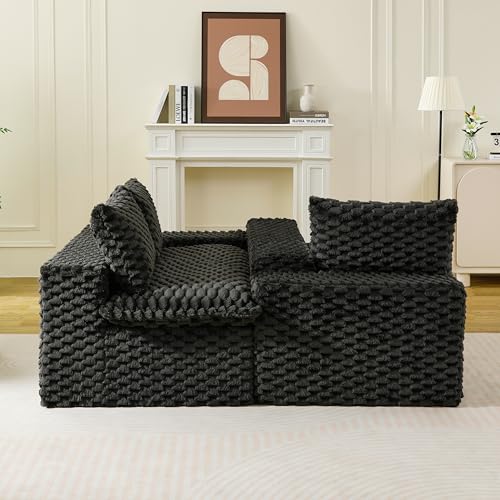 Image of KEIKI 120 inch Modular Boneless Couch Full Chaise for Living Room, 4-Seater Sectional Couches for Living Room Furniture, Deep Seat Modular Cloud Sofa Bed for Apartment Bedroom Pet Friendly, Black