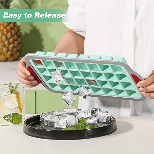 Jbyamus Ice Cube Trays With Lid, 2 Pack Ice Cube Trays For Freezer, Hard Frame Design Is Easy To Pick Up Without Deforming And Spilling, Soft Silicone Base, Easy To Release And Bpa Free. (Green) #TOP4