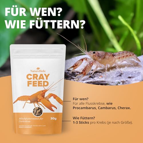 NatureHolic - Krebsfeed Krebsfutter I eignet Sich ideal für Omnivore Krebse der Gattungen Procambarus, Cambarus, Cambarellus, Astacus und die Cherax Krebse aus Australien I Made in Germany
