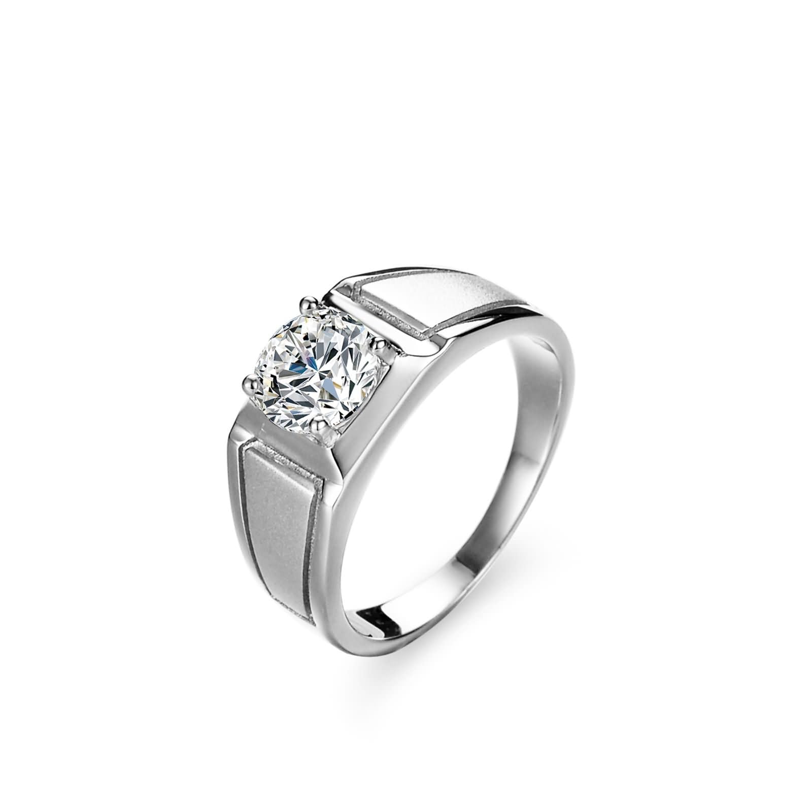 Anillo de oro blanco para hombre, oro blanco de 9 quilates, 14 quilates, 18 quilates, 4 puntas, solitario redondo con moissanita de 1 quilate