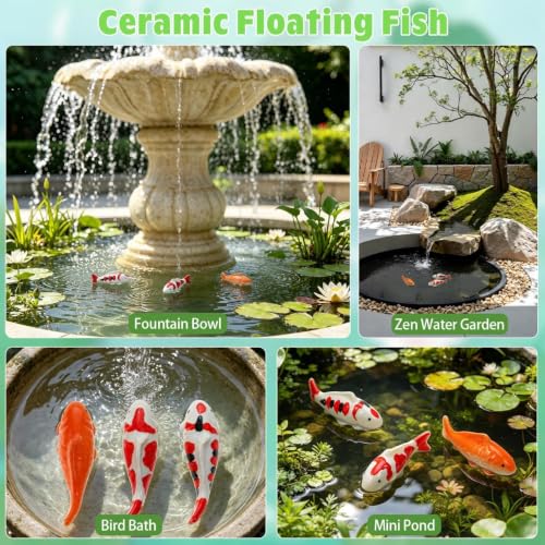 Image of Abaodam 3PCS Floating Fish Ceramic Koi Fish for Pond Fountain Garden Decor | Fake Fish china Glaze Craftsmanship Artificial Small Ceramic Figurines for Bird Bath Outdoor Water Decor