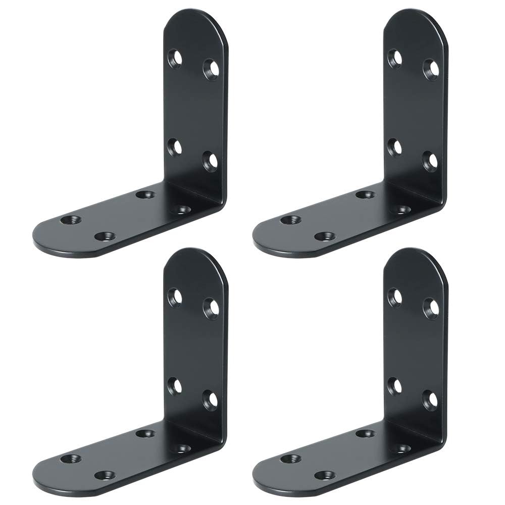 MOOCHE 4 Stück 8.5cm L Bracket, Edelstahl Heavy Duty Corner Brace Winkel Klammer, Floating Shelf Brackets für Holzbrett Tür Partition oder Bett, Sofa, Schwarz