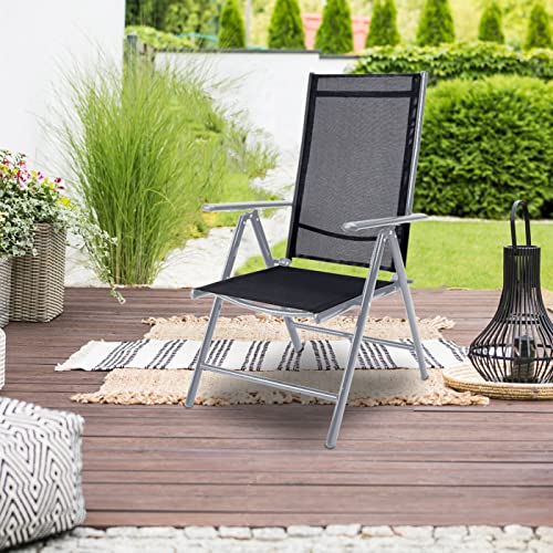 Casaria Tuinstoel Set van 2 Inklapbaar 8 Standen Verstelbaar Aluminium Hoge Rugleuning Klapstoel Ligstoel Zilver Terras - Afbeelding 3