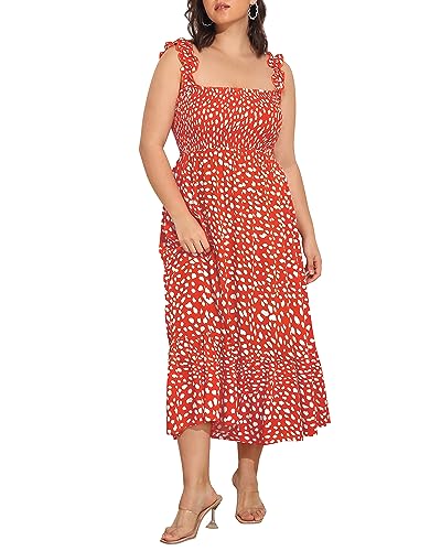 Image of Plus Size Summer Dress - Sun Boho Beach Casual Floral Spaghetti Strap Sleeveless Long Maxi Dresses