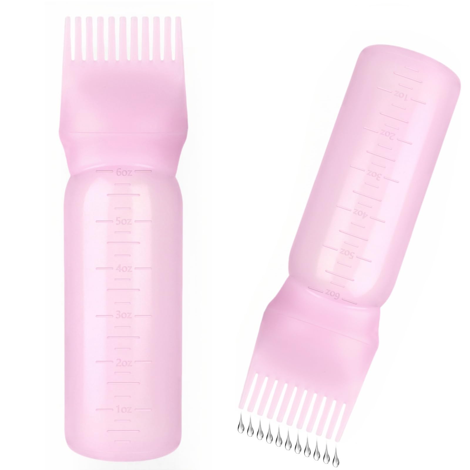 Root Comb Applicator Bottle Oil Applicator for Hair Dye Hair Oiling Bottle with Graduated Scale (Pink)