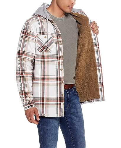 Image of Weatherproof Vintage Mens Hooded and Non-Hooded Sherpa Lined Soft Brushed Plaid Flannel Button-Down Shirt Jacket
