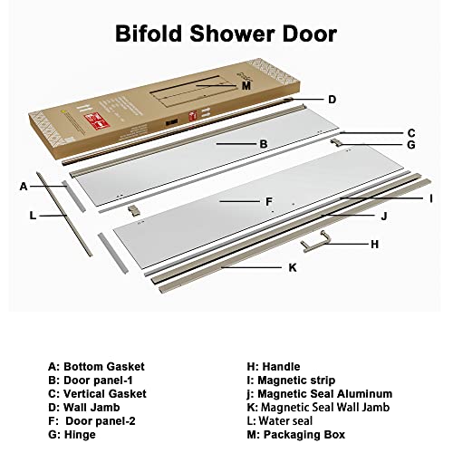 Exbrite 30-31.5 In.w X 72 In.h Bifold Frameless Glass Shower Door,1/4 In. Fold Clear Glass Shower Panel Pivot Swing Shower Doors,Brushed Nickel Finish,Reversible Installation #TOP7