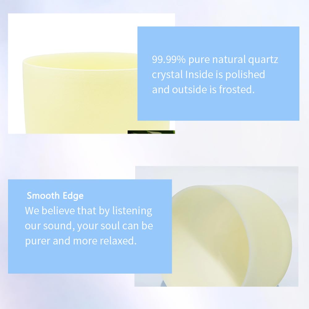 Hye-eun Kristall Klangschale Set 432 Hz, 7-pcs 7zoll-12zoll Gelb Quarzkristall Crystal Singing Bowl Sound Healing mit Tragetasche, für Meditation Yoga Entspannung Stressabbau