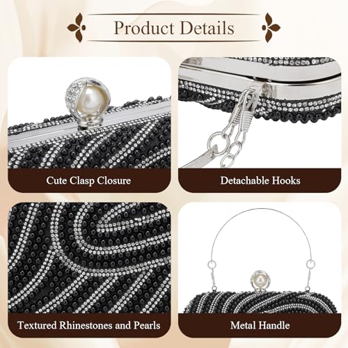 Image of YYW Womens Pearl Clutch Purse Evening Handbags Beaded Bag for Wedding Bride Party with Chain
