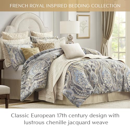 Croscill King Comforter Set, Luxe Chenille Jacquard Damask, Soft Microfiber Twill Comforter