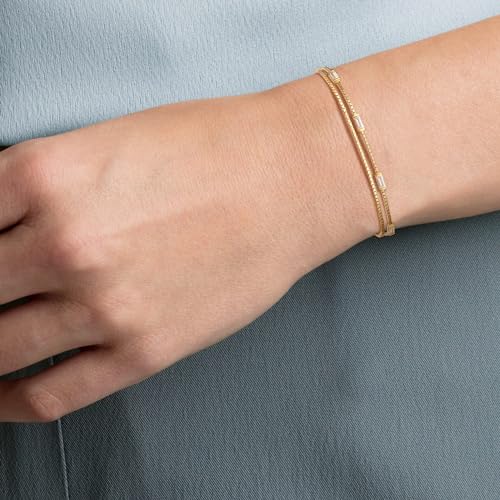 BriLove Dainty Elegant 925 Sterling Silver Cubic Zirconia 2 Layer Birthstone Bracelets for Women,Six Emerald Cut Tennis Bracelet Birthday Prom Gifts Jewelry3