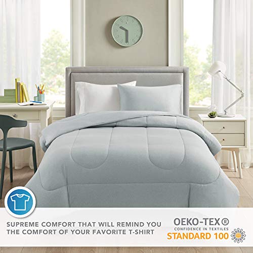 Image of Comfort Spaces Rolland Comforter Set-Casual Heathered Design, Ultra Soft Knit Cover All Season Down Alternative Cozy Bedding with Matching Shams, Twin /Twin XL(66 inchx90 inch), Cotton Jersey Grey 2 Piece