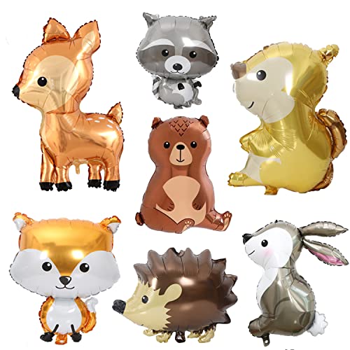 7PCS Forest Animal Balloons - Jumbo Bunny Fox Squirrel Hedgehog Raccoon for Woodland Themed Baby Shower & Birthday Party Decorations