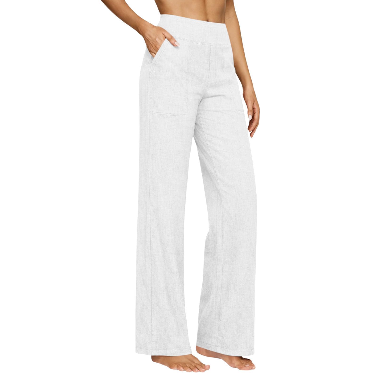 Pantaloni Casual da Donna in Cotone e Lino – Gamba Larga, Vita Elastica, Ideali per Spiaggia, Vacanze e Relax – vestibilità Ampia e Leggera