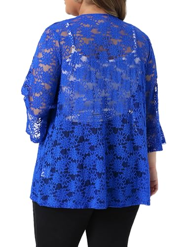 Image of Agnes Orinda Women Plus Size Open Front Lace Cardigans | 3 /4 Bell Sleeve Sheer Formal Bolero Shrugs Lightweight Floral Crochet Cover Up