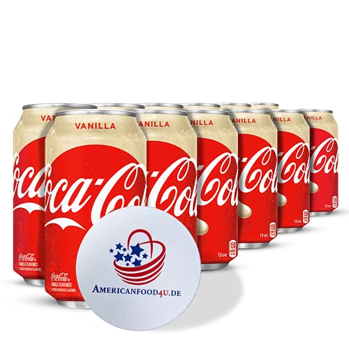 AMERICANFOOD4U Bierdeckel mit Coca Cola Vanilla 12x355ml inkl. 3€ DPG-Pfand, Softdrink koffeinhaltig, Coke in Dosen, Getränkedosen Cover
