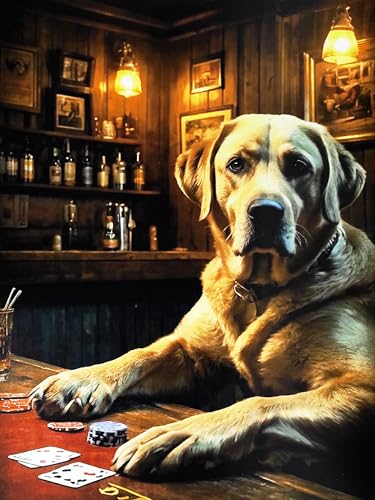 KUSTOM ART Dekoratives Poster für die Wand Serie Tiere Aristokratischer Hund Labrador Poker Kunstdruck auf beschichtetem Papier 40x30 cm ohne Rahmen