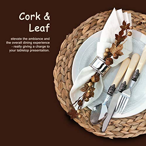 Manzanita Set Of 12- Cork & Leaf Dinner Plate Chargers-13-Inch (Set Of 12) Rustic Decorative Round Dinnerware Charger Plates, Farmhouse, Christmas, Wedding, Natural Hand Woven Seagrass Placemats. #TOP2