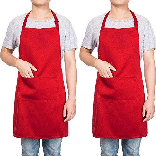 2 Pack Adjustable Bib Apron 2 Pockets Cooking Kitchen Bar Chef Apron