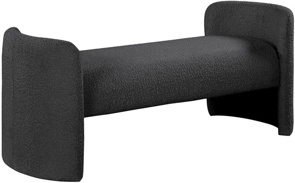 Meridian Furniture 117Black Peyton Collection Modern | Contemporary Boucle Fabric Upholstered Bench with Rounded Arms, Black, 52.5" W x 21" D x 22" H