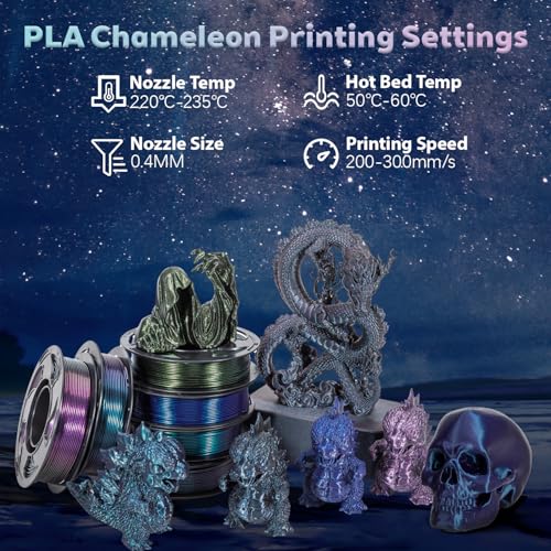 Image of Starlight Purple Chameleon PLA 1.75mm 1kg ColorShift Glitter 3D Filament | Glitter sparkle Chameleon color change Hide layer lines Low warping No tangle 1kg spool 2.2lbs for Printer FDM Bambu Creality