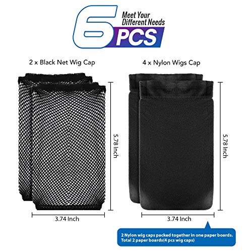 Foto von FANDAMEI 6 Stücke Wig Caps Nylon, Haarnetz für Perücke Kappen Perückenkappe Unterziehhaube Dehnbare Elastische Atmungsaktive Perückennetz, 2 Schwarze Haarnetz und 4 Perückenkappe