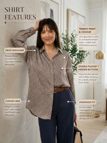 Image of OOMPH! Women's Printed Shirt | Full Sleeves | Collared Neck | Curved Hem | Casual Shirt for Women