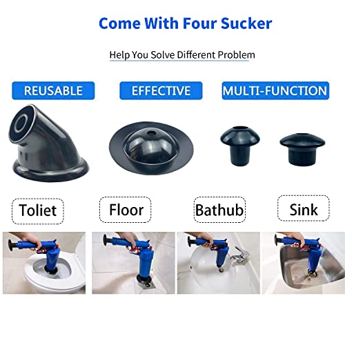 Image of Drain Unblocker, High Pressure Toilet Plunger Sewer Dredge Cleaning Tool, Toilet Sink Plunger with 4 Suckers for Kitchen Bathtub Shower Sink Plunger