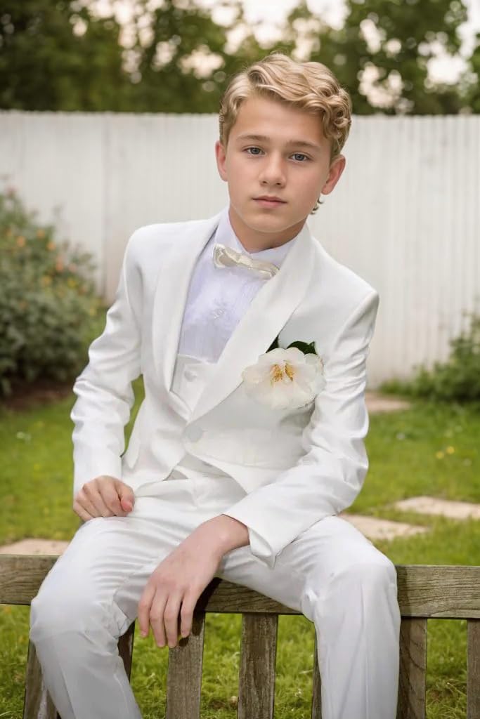 Costume de mariage pour garçon - Tenue de communion - Tenue de baptême - 2 pièces - Smoking pour enfants - Blanc