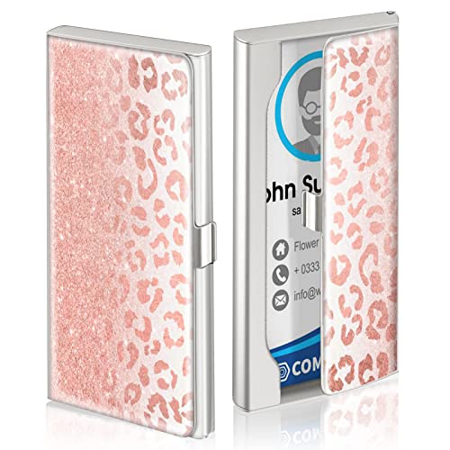 Swooflia Business Card Holder Case Wallet for Men Women Metal Cute Leopard Bling Slim Pocket Purse Square Card Cases Cute For Realtors Real Estate Agents2