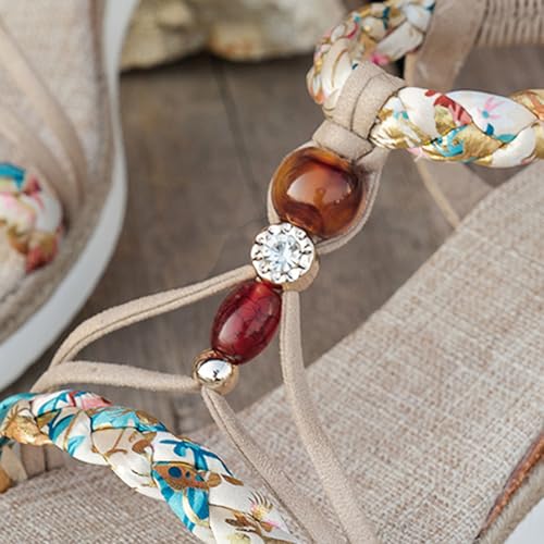 Chaussures de plage romaines à talons compensés ornées de strass chic - 5
