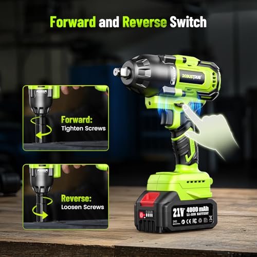 Image of Robustrue Cordless Impact Wrench, 885Ft-lbs (1200N.m) 1 /2 inch Brushless Impact Gun, 21V High Torque Power Impact Driver, 2x4.0Ah Batteries Electric Impact Motor Variable Speeds for Car /Truck RV /Mower