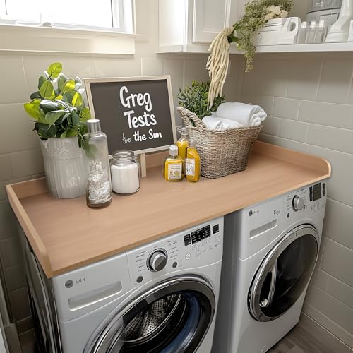 Kaboon Washer Dryer Countertop 58" x 28" Extra Large Version, Melamine Countertop with 3.5" Edge Rails, Laundry Room Organization, Light Walnut