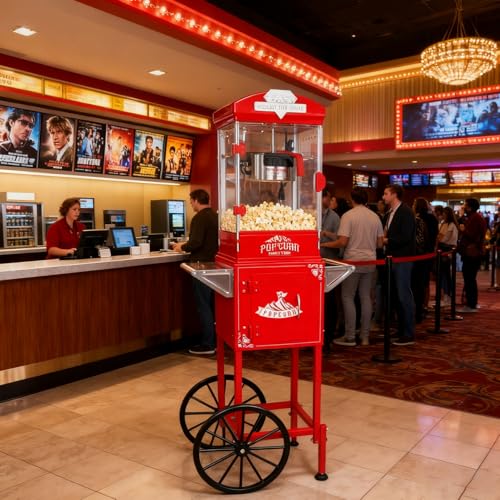 Image of 10oz Popcorn Machine with Cart, Popcorn Maker Machine, Red