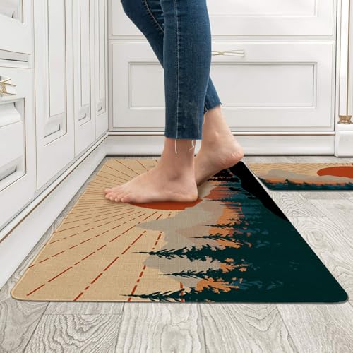Faptoena Boho Sunshine Sunrise Sunset Kitchen Rugs Set Of 2, Simple Art Nature Abstract Aesthetic Kitchen Mats For Floor,Washable Sink Mats Home Decor Doormat+Runner Rug thumb #6