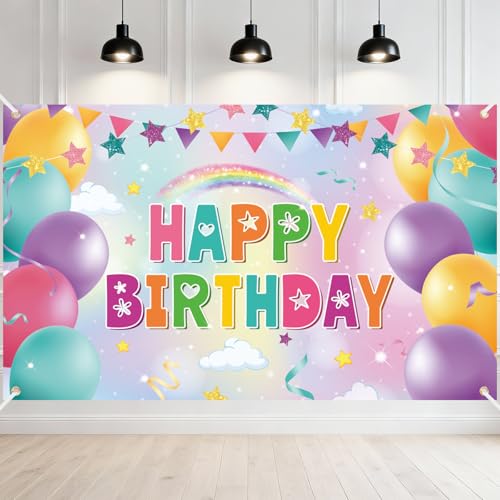 Paready バースデー タペストリー 虹 誕生日 飾り付け 写真背景 Happy Birthday パーティー 壁掛け フォトポスター デコレーション お祝い 子供 女の子 185*110cm レインボー（Amazon）
