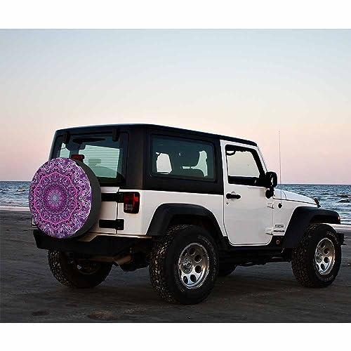 Image of Mandala Spare Tire Cover Vintage Purple Decorative Flower Mystical Stained Glass Weatherproof Universal Wheel Protectors Camper Tire Covers for Trailer Rv Travel(17 inch)