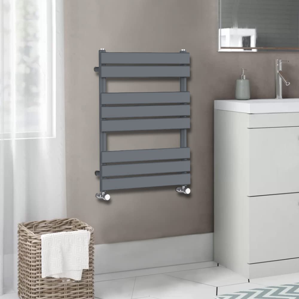 Warmehaus Anthracite Flat Panel Heated Towel Rail Radiator Ladder Rad 800 X 600Mm Grey Central Heating Towel Warmer For Bathroom Kitchen