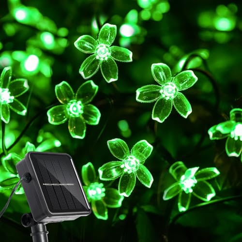 Vruxuri 60 LED Solar String Lights Outdoor Waterproof Flower Fairy Lights for Garden Fence Patio Yard Christmas Tree Lawn Wedding Party Decor Green