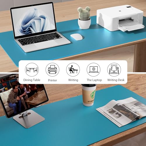 Image of Leather Desk Pad Protector,Mouse Pad,Office Mat, Non-Slip PU Blotter,Laptop Pad,Waterproof Writing for Office and Home (Turquoise,31.5 inch x 15.7 inch)
