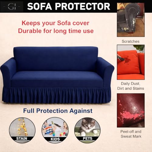 Image of Premium Stretchable Sofa Cover 3 Seater Navy Blue for Living Room | Soft Elastic Fabric | Universal Fit | Washable & Durable