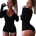 Moxeay V-neck One Piece Bodysuit Long Sleeve Bodycon Rompers X-Large Black