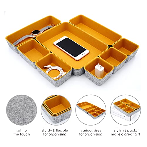 Image of Welaxy 8-Piece Felt Drawer Organizers Curry Desk Tray Makeup Storage